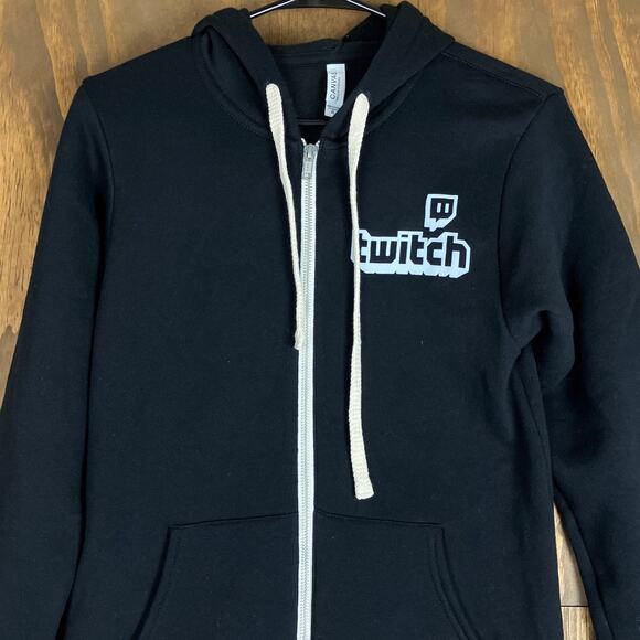 Bella Canvas Unisex Jacket Black Full Zip 'Twitch' Logo Hooded Pockets XSmall - Picture 2 of 12